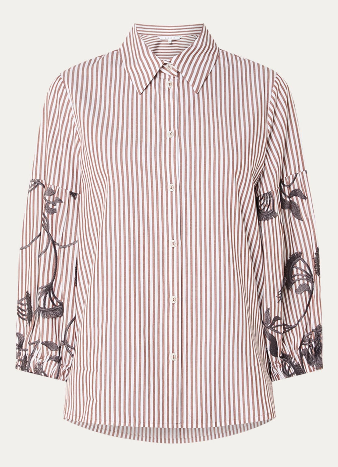 Xandres Hopi blouse met streepprint - voorkant 2 lichtbruin