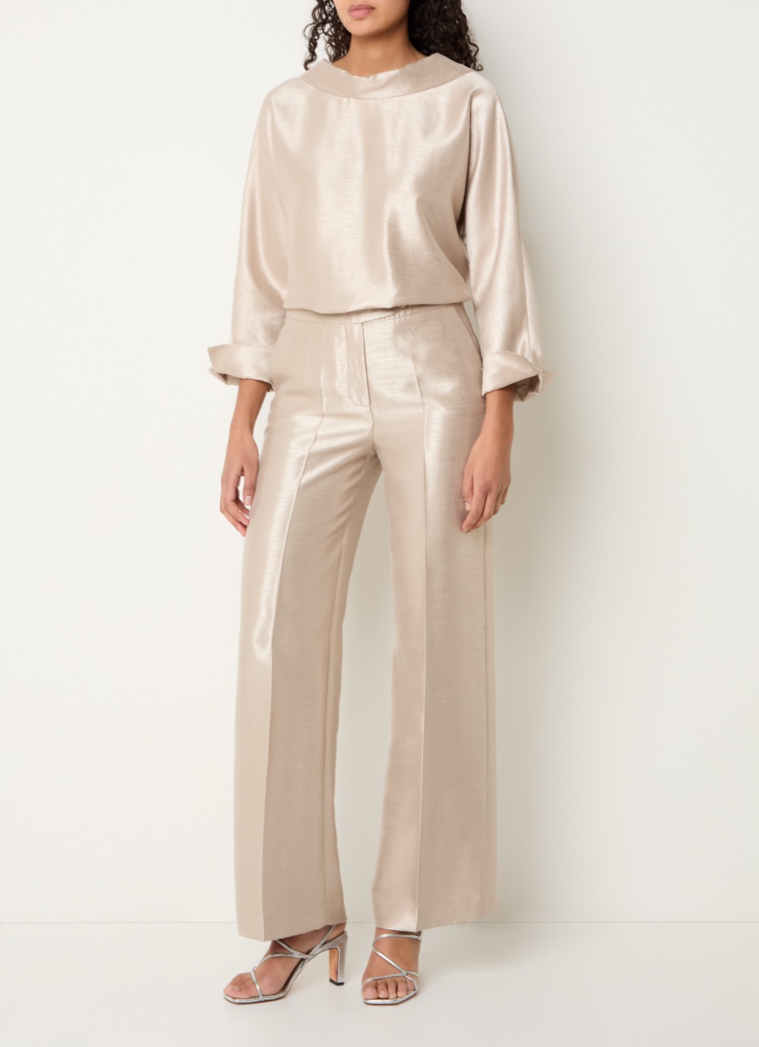 Xandres Hubje blouse met metallic finish - voorkant 2 beige