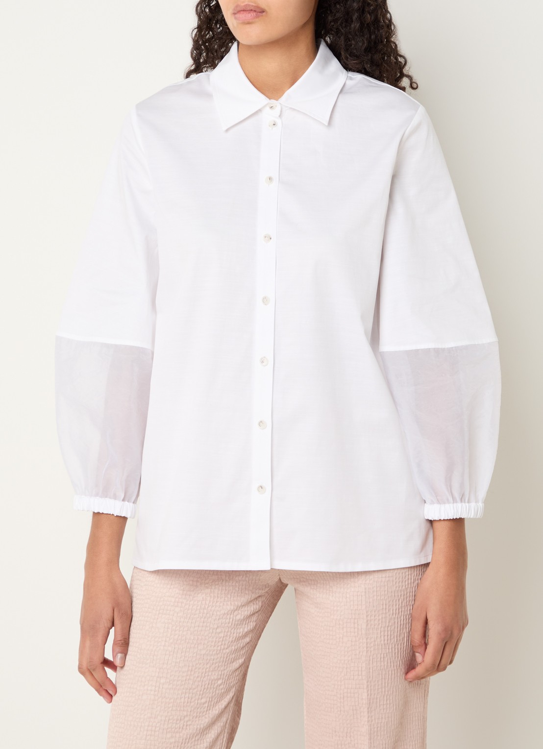 Xandres Hyran blouse met semi-transparante ballonmouw - detail 4 wit