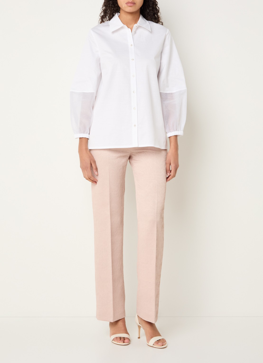 Xandres Hyran blouse met semi-transparante ballonmouw - voorkant 2 wit