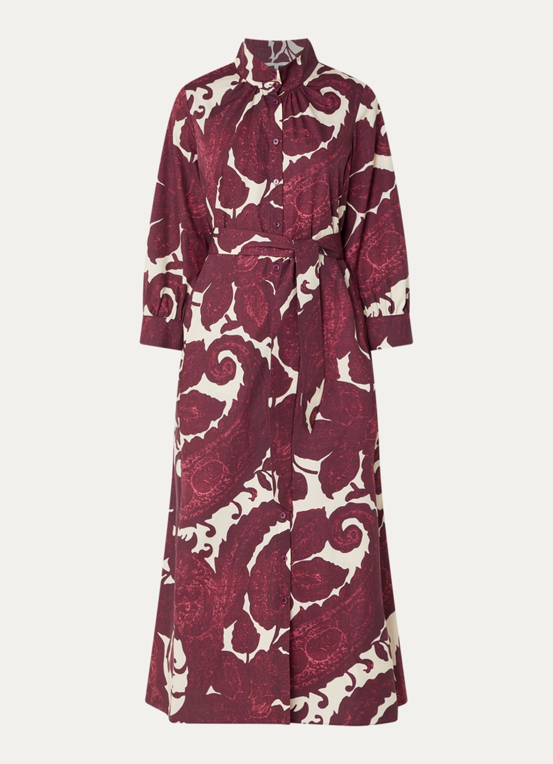 Xandres Kare maxi blousejurk met print en steekzakken - voorkant 3 aubergine