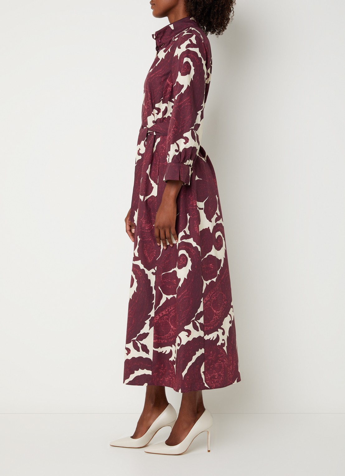 Xandres Kare maxi blousejurk met print en steekzakken - voorkant 4 aubergine