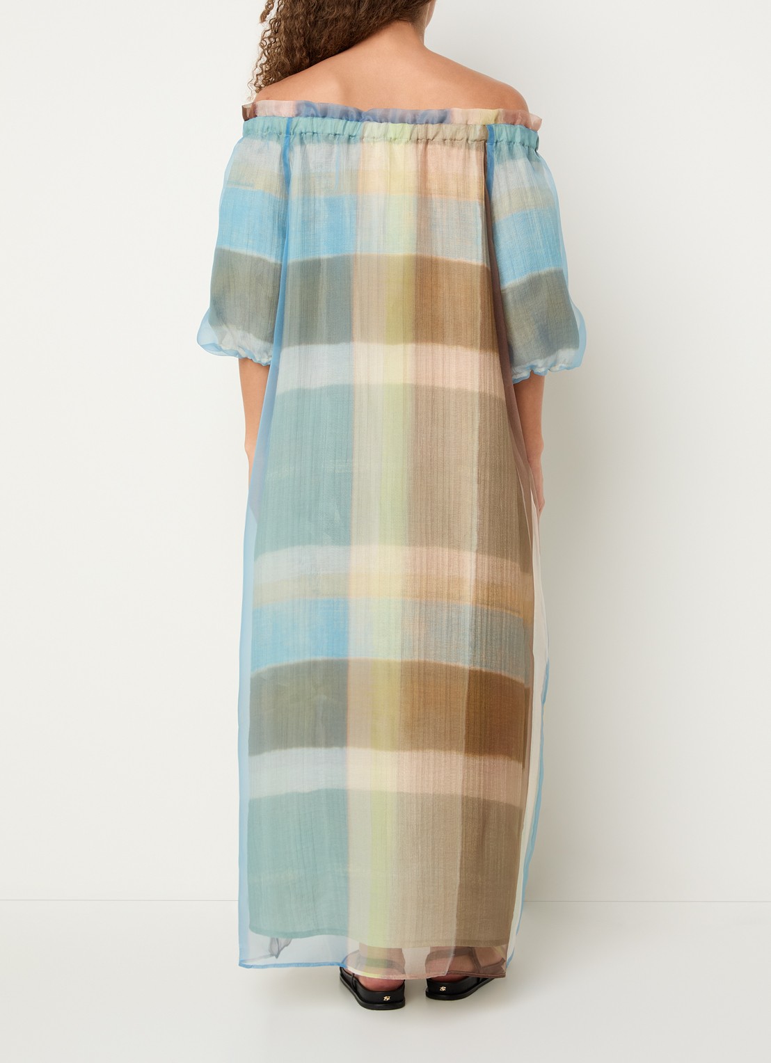 Xandres Katari oversized maxi jurk met colour blocking - achterkant 3 staalblauw