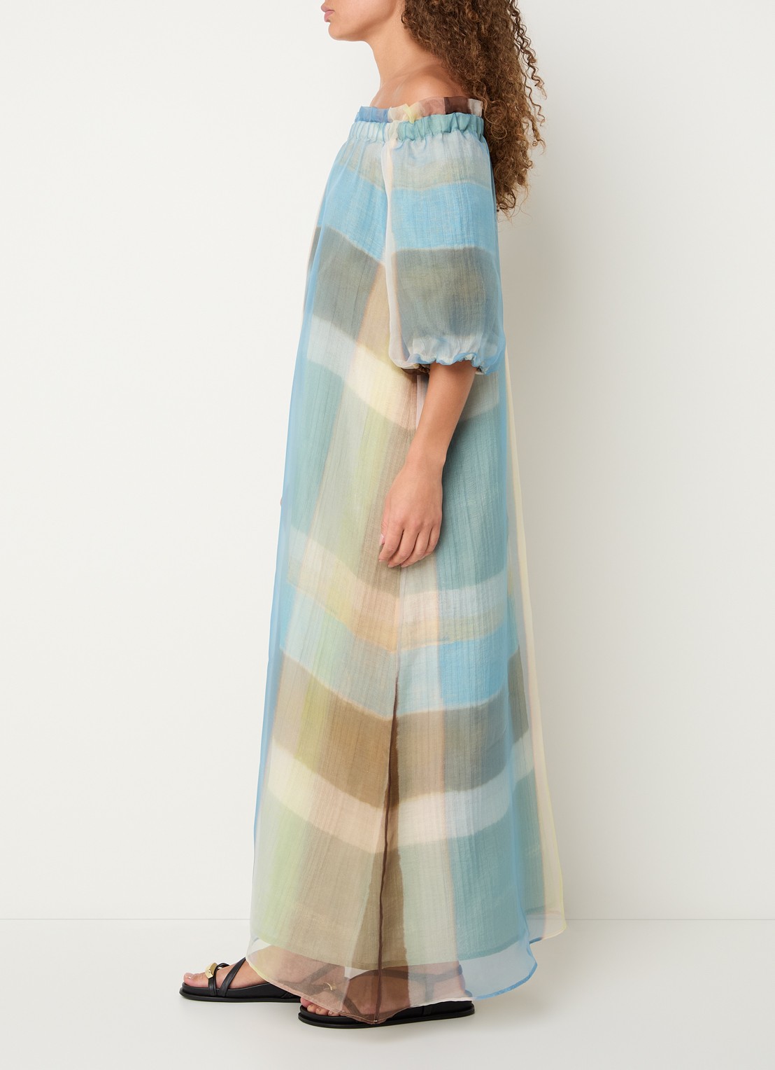 Xandres Katari oversized maxi jurk met colour blocking - voorkant 2 staalblauw
