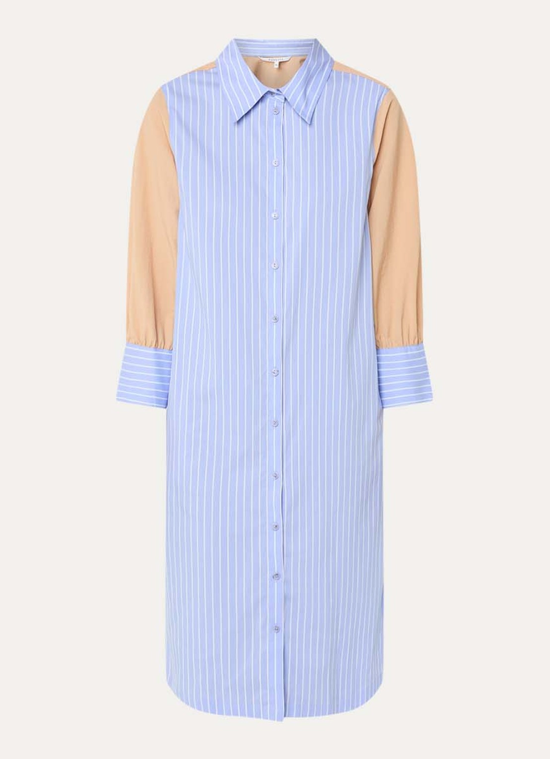 Xandres Katriena midi blousejurk met streepprint - voorkant 3 staalblauw