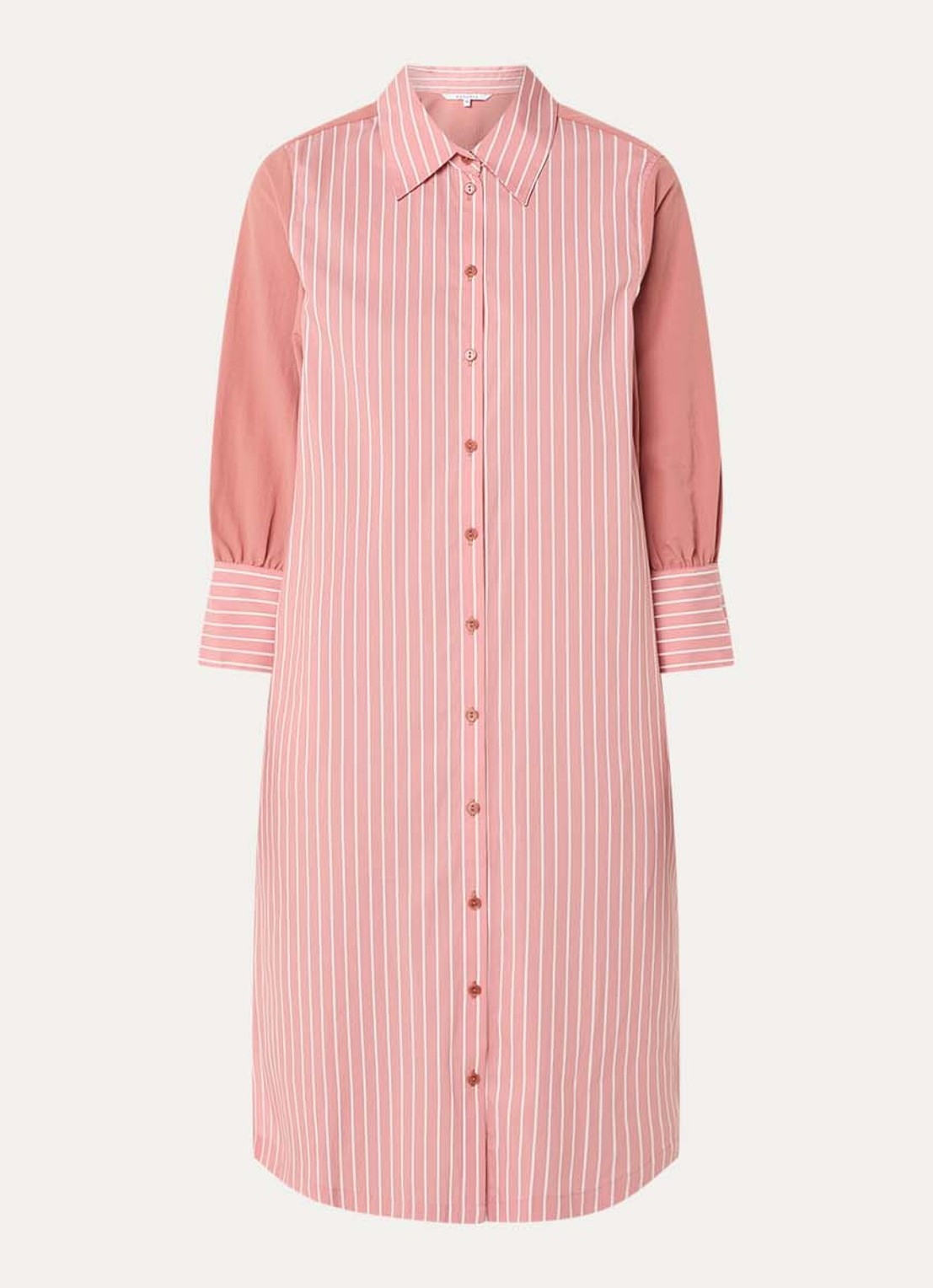 Xandres Katriena midi blousejurk met streepprint - voorkant zalmroze