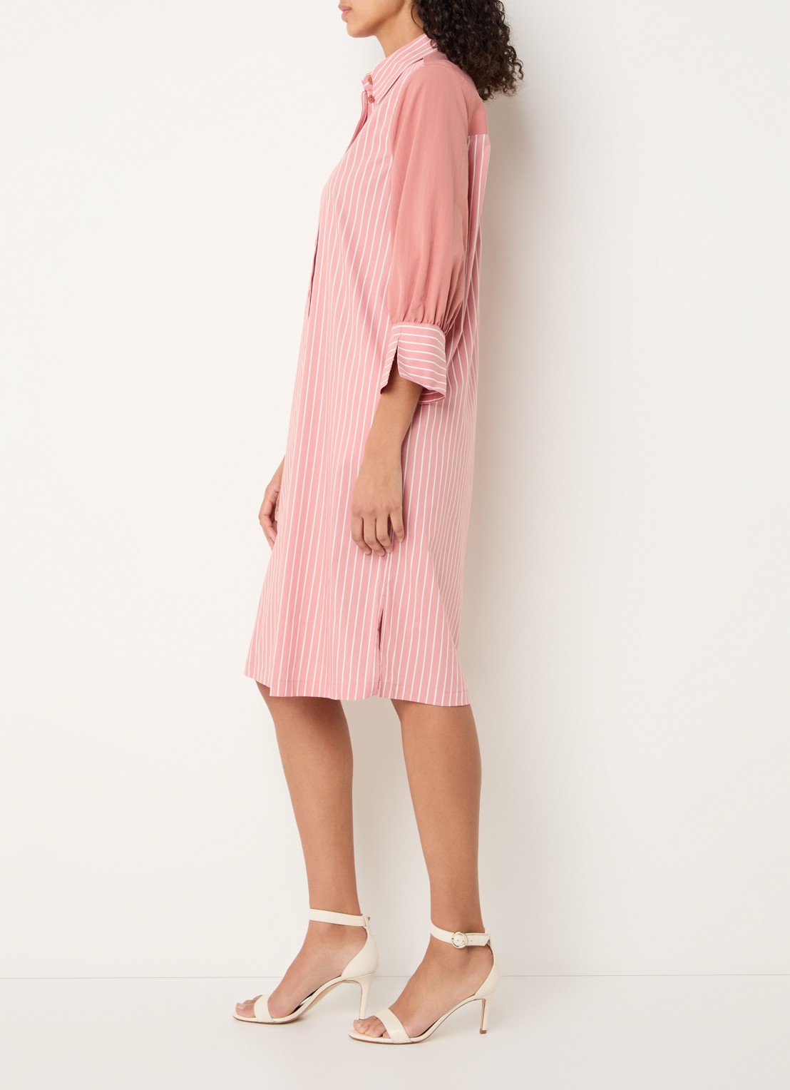 Xandres Katriena midi blousejurk met streepprint - voorkant 2 zalmroze