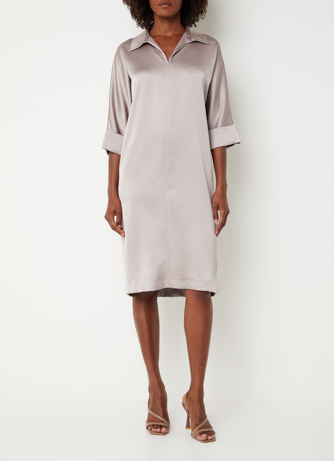 Xandres Kenano midi jurk met V-hals - detail creme