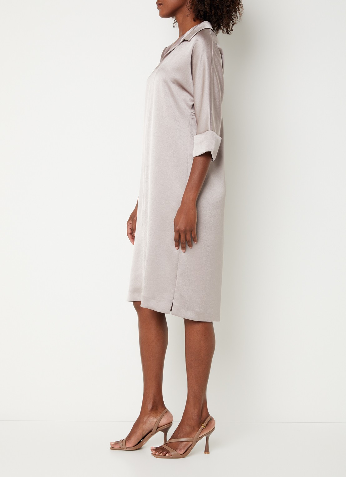 Xandres Kenano midi jurk met V-hals - voorkant 4 creme
