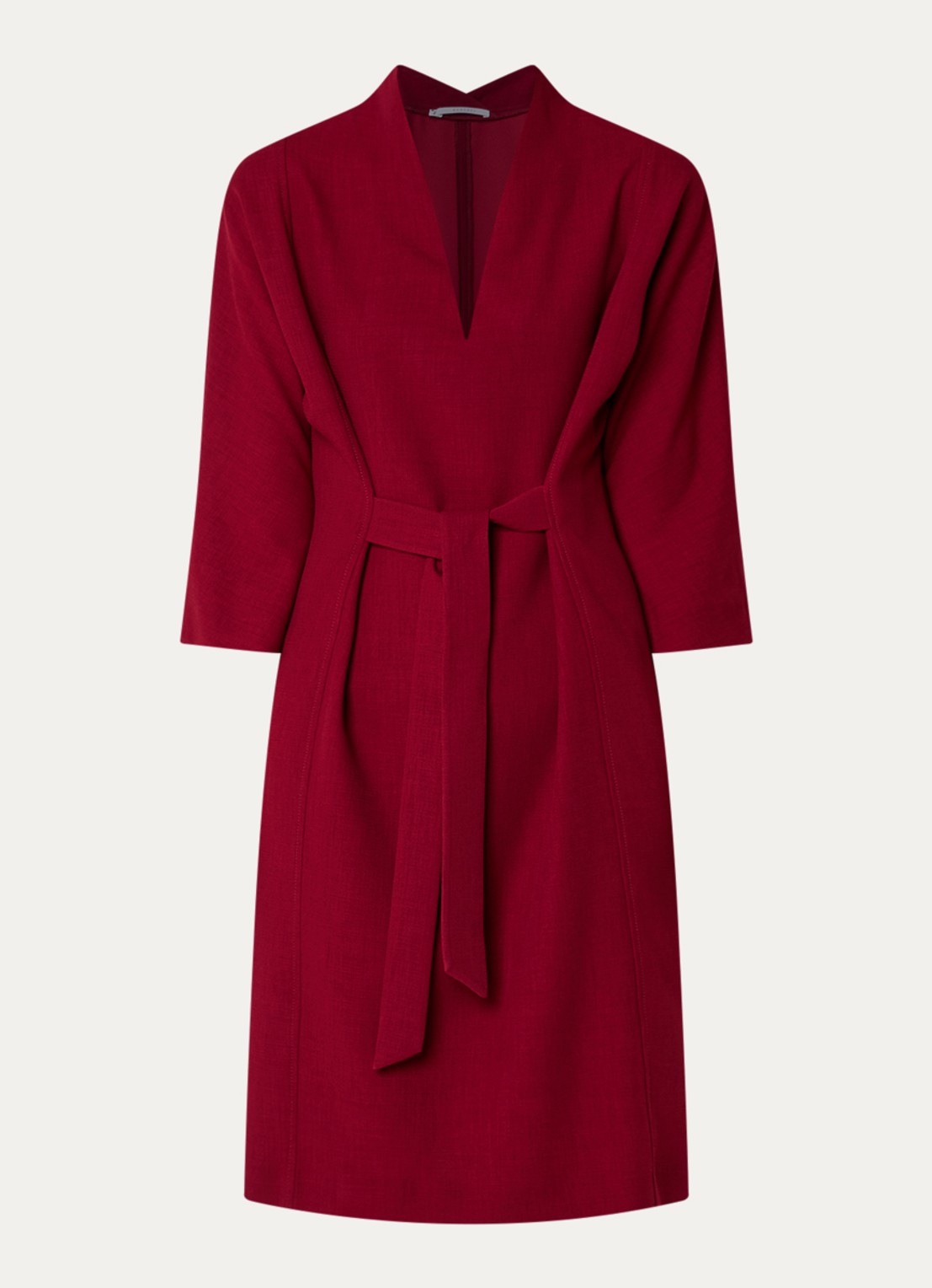 Xandres Kiliano midi jurk met strikceintuur - voorkant donkerrood