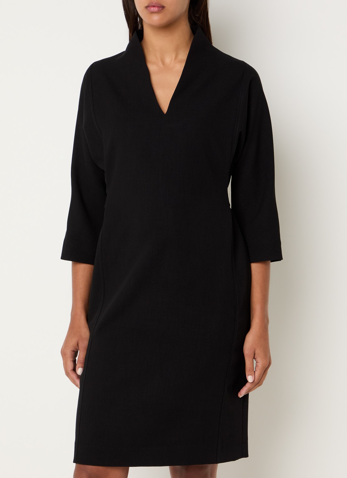 Xandres Kiliano midi tuniekjurk met V-hals en strikceintuur - detail 4 zwart