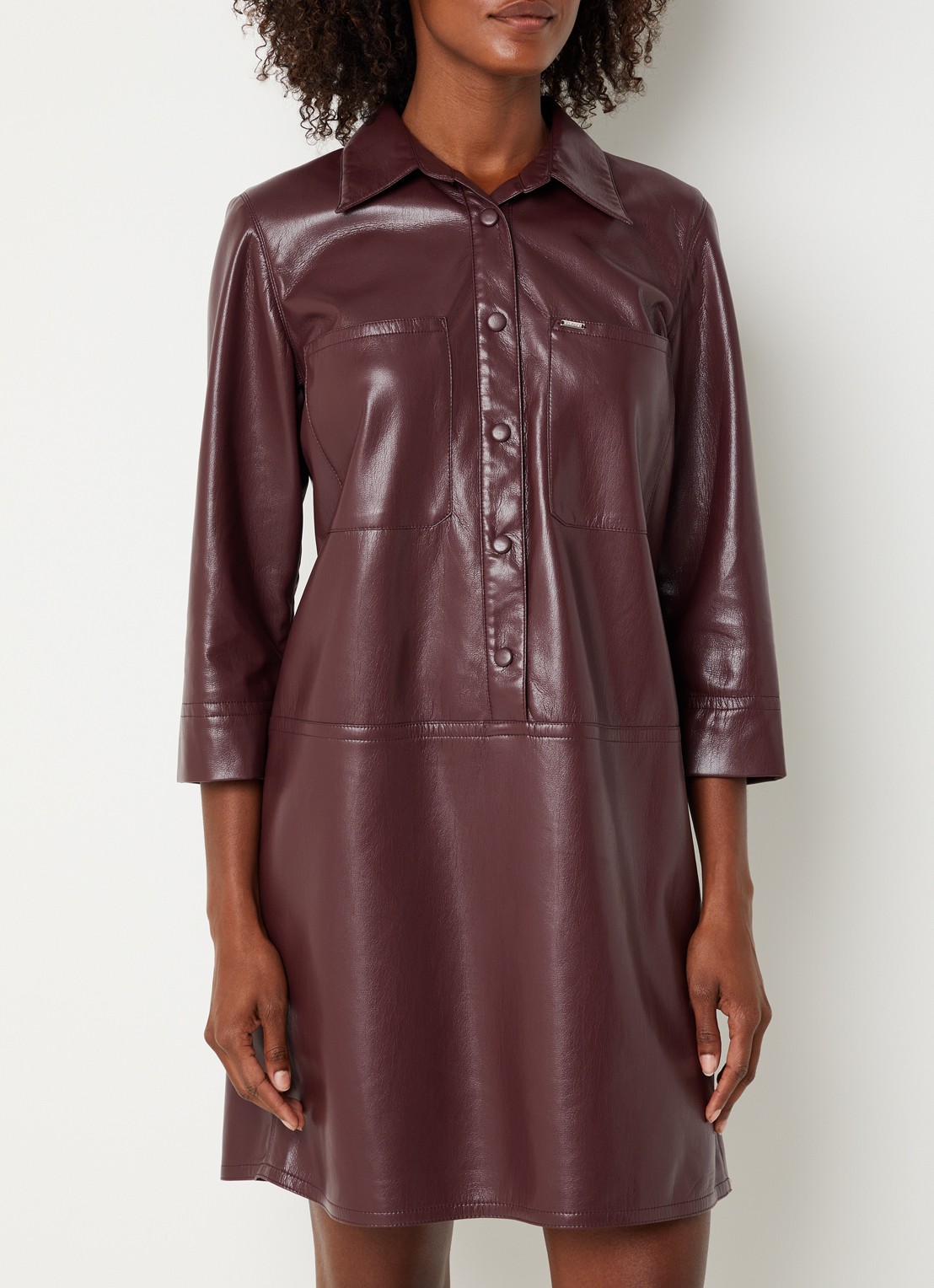 Xandres Kobien mini blousejurk van imitatieleer - detail 4 aubergine