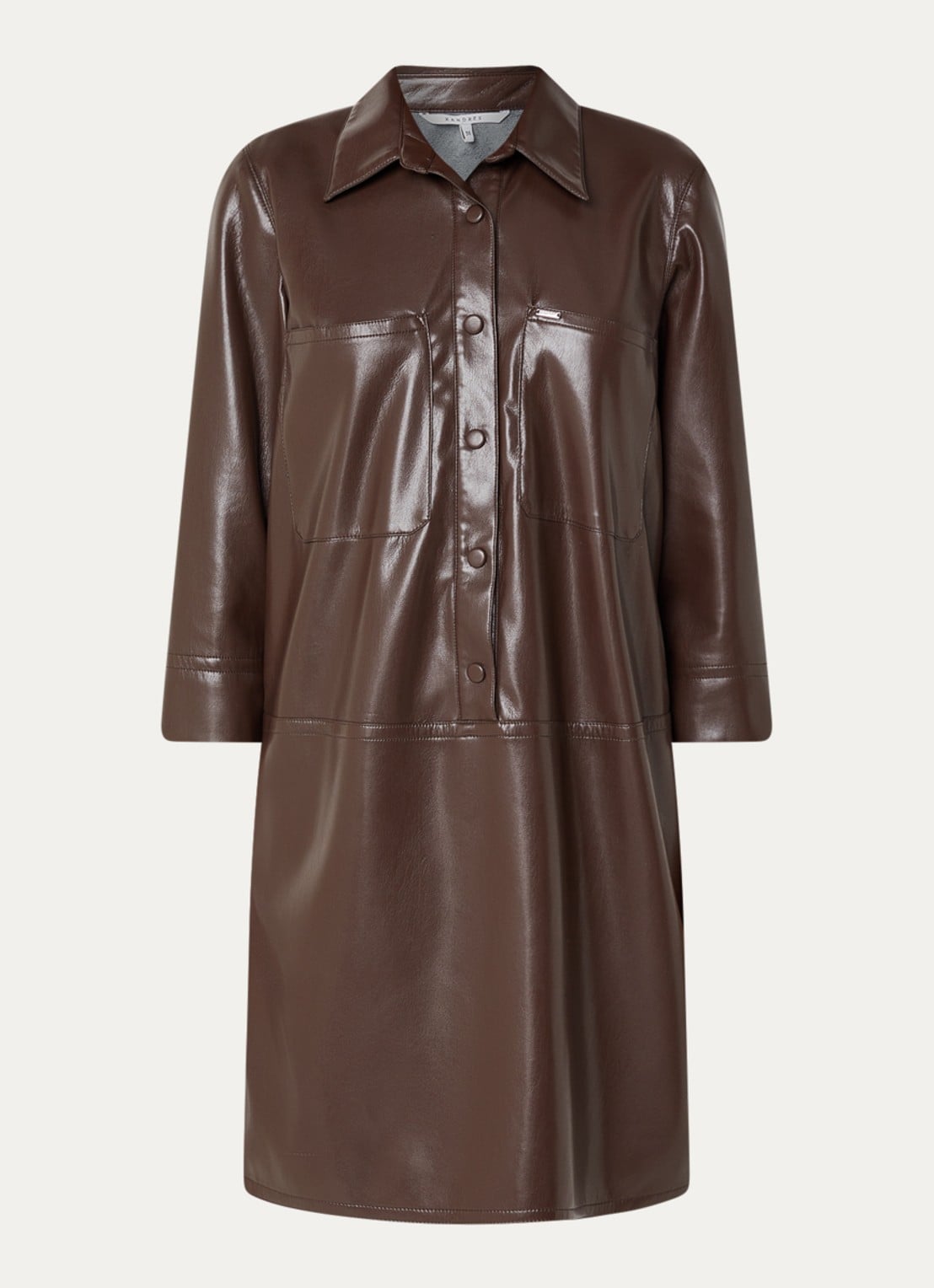 Xandres Kobien mini blousejurk van imitatieleer - voorkant 3 donkerbruin