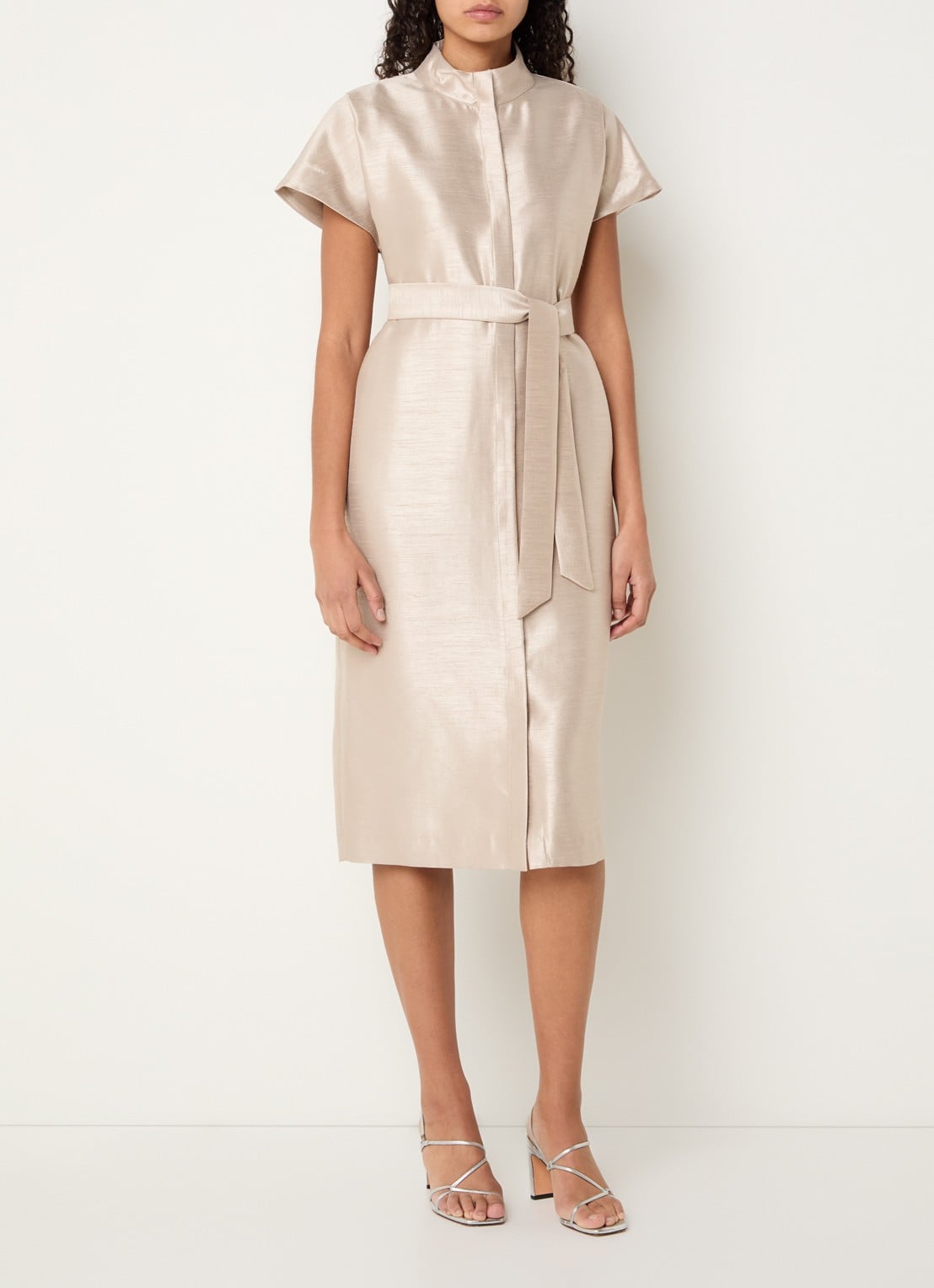Xandres Koji midi blousejurk met metallic finish - detail 4 beige