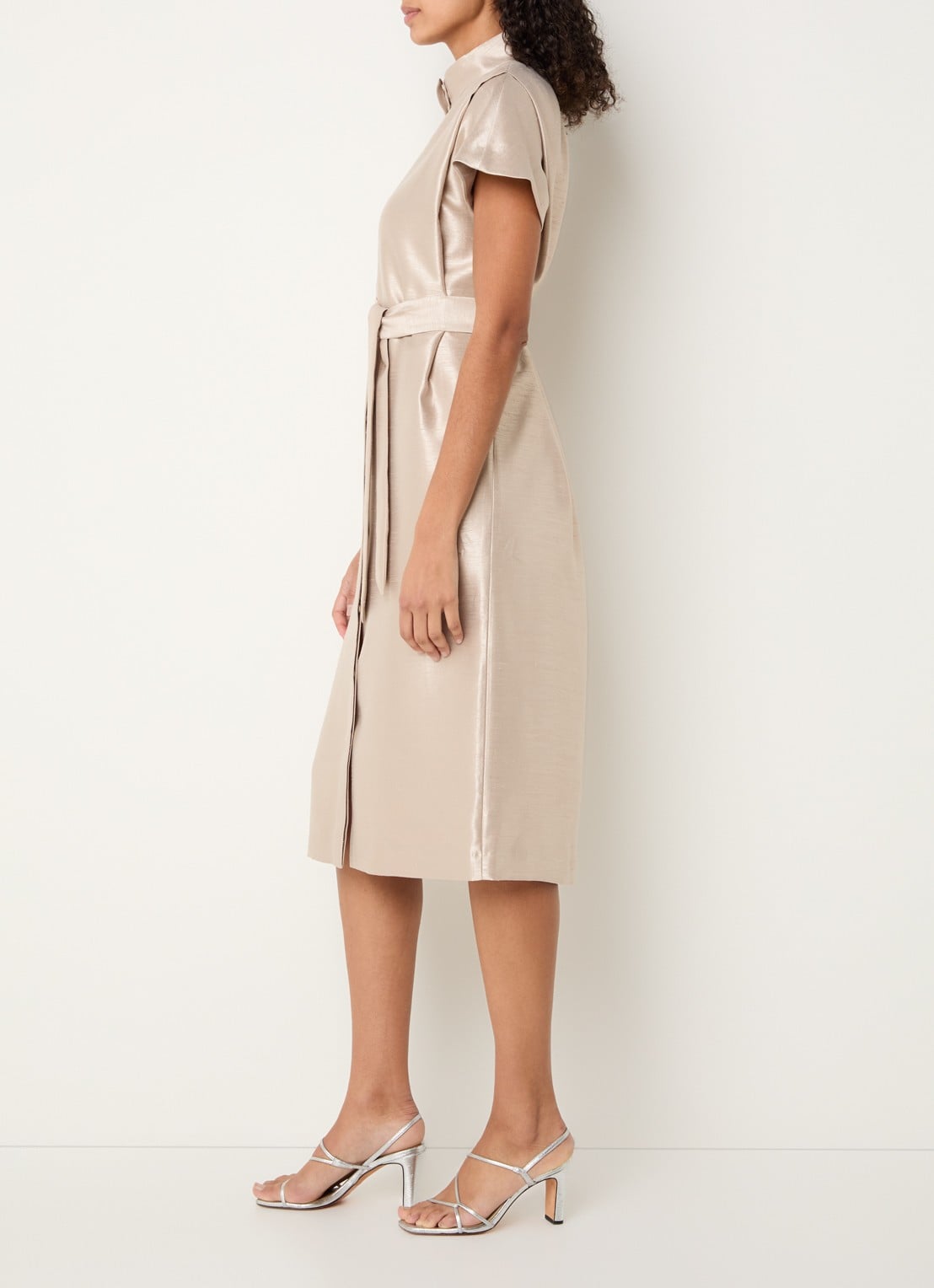 Xandres Koji midi blousejurk met metallic finish - voorkant 3 beige