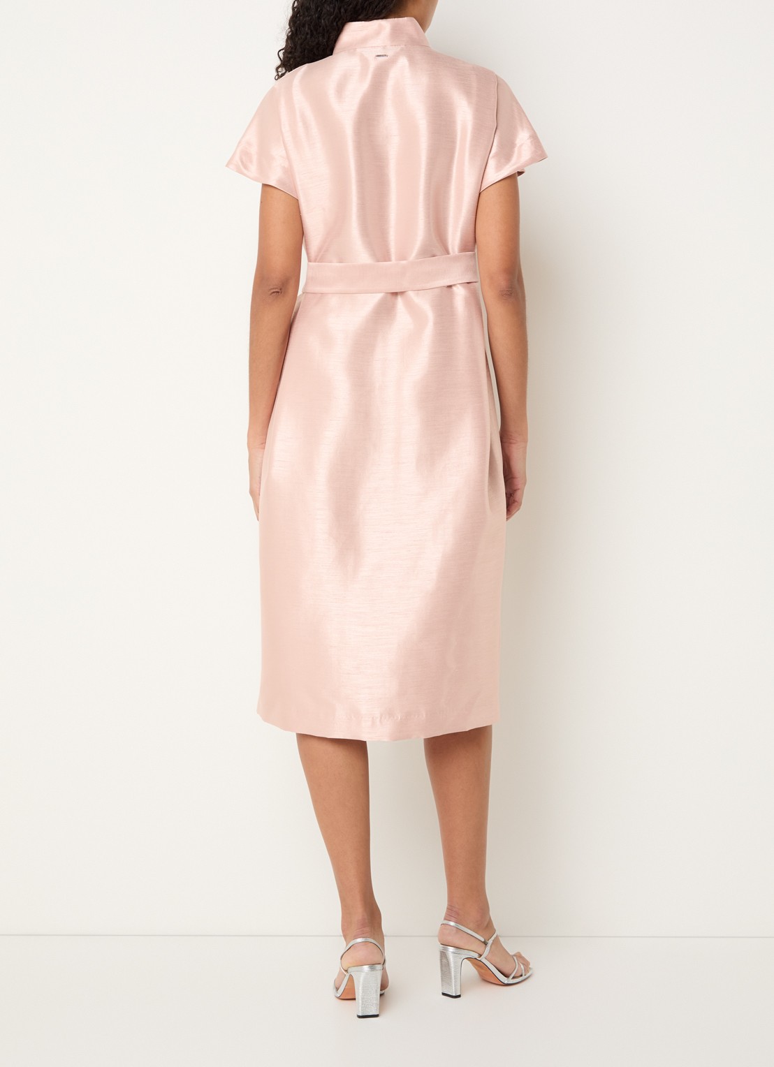 Xandres Koji midi blousejurk met metallic finish - achterkant 4 zalmroze