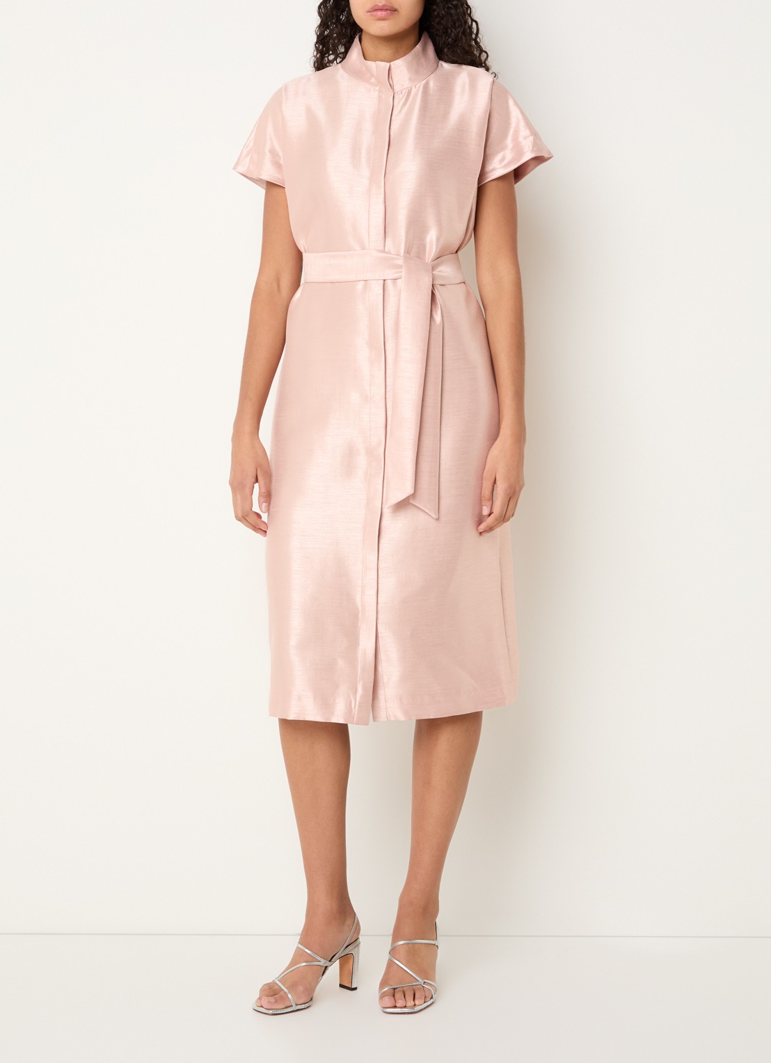 Xandres Koji midi blousejurk met metallic finish - detail 3 zalmroze