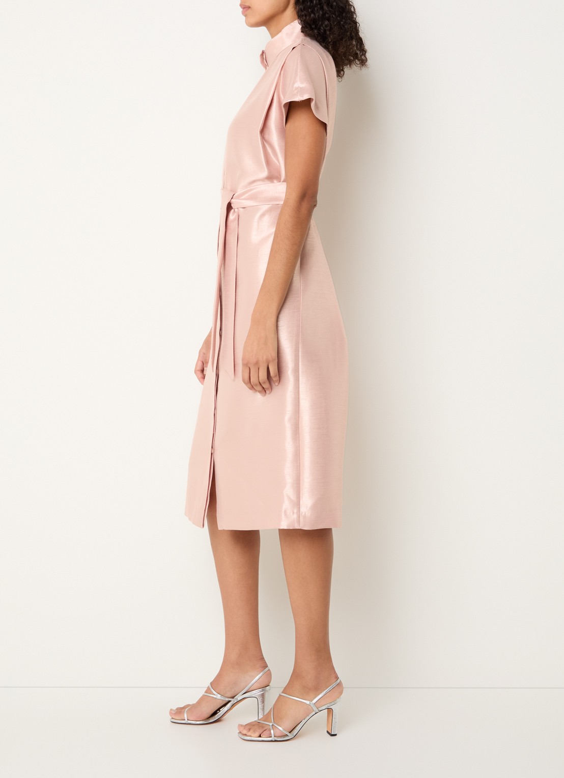Xandres Koji midi blousejurk met metallic finish - voorkant 2 zalmroze