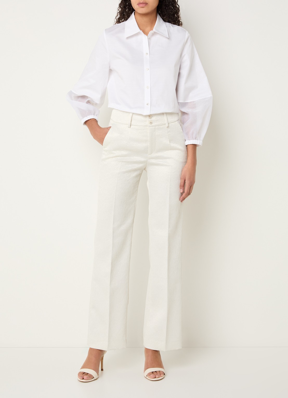 Xandres Panchita high waist straigt fit broek met lurex - voorkant 2 ivoor