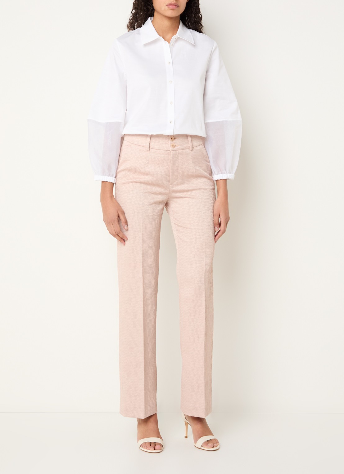 Xandres Panchita high waist straigt fit broek met lurex - voorkant 2 zalmroze