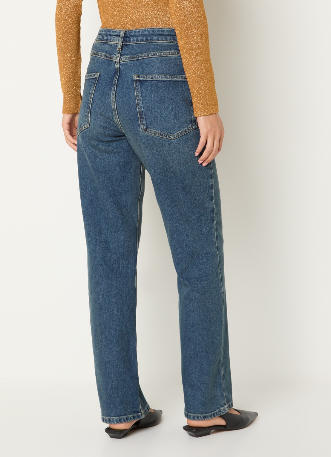 Xandres Pascal high waist straight leg jeans met medium wassing en sjaaldetail  - achterkant indigo