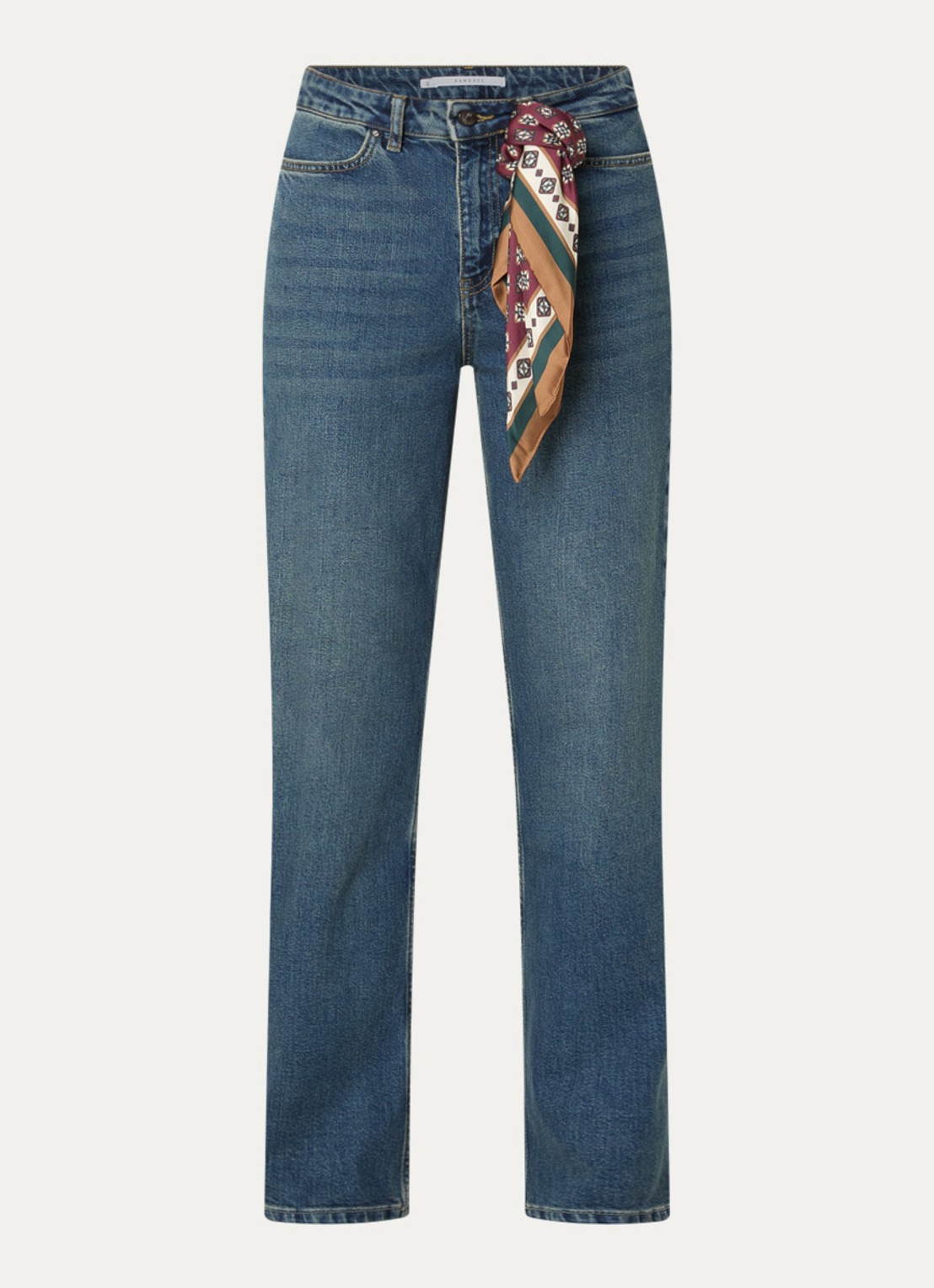 Xandres Pascal high waist straight leg jeans met medium wassing en sjaaldetail  - voorkant 3 indigo