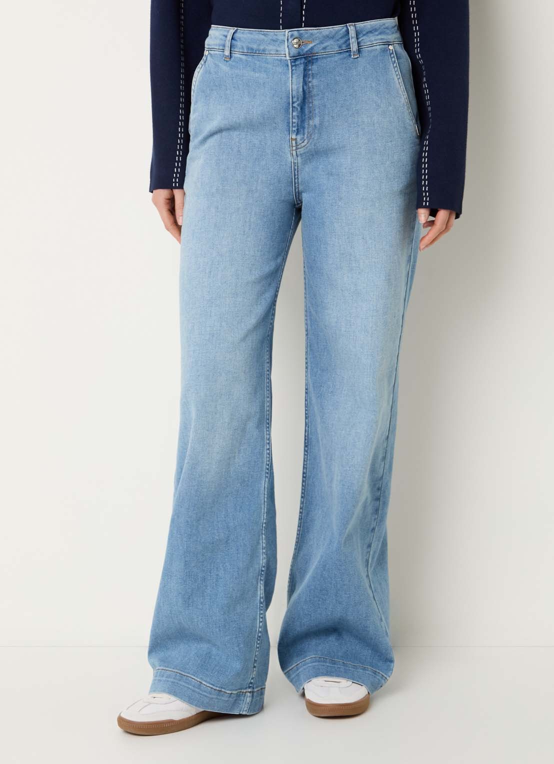Xandres Pasis Azak high waist wide leg jeans met medium wassing - detail 2 indigo