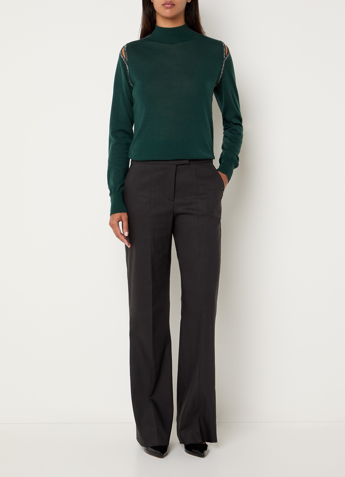 Xandres Patriz high waist flared fit pantalon in wolblend - voorkant 4 antraciet