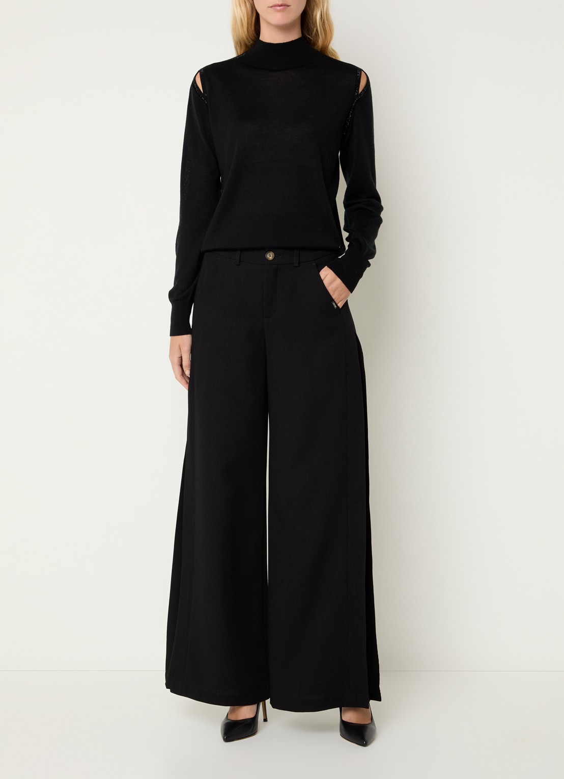 Xandres Patrizie high waist wide fit pantalon met steekzakken - voorkant 4 zwart