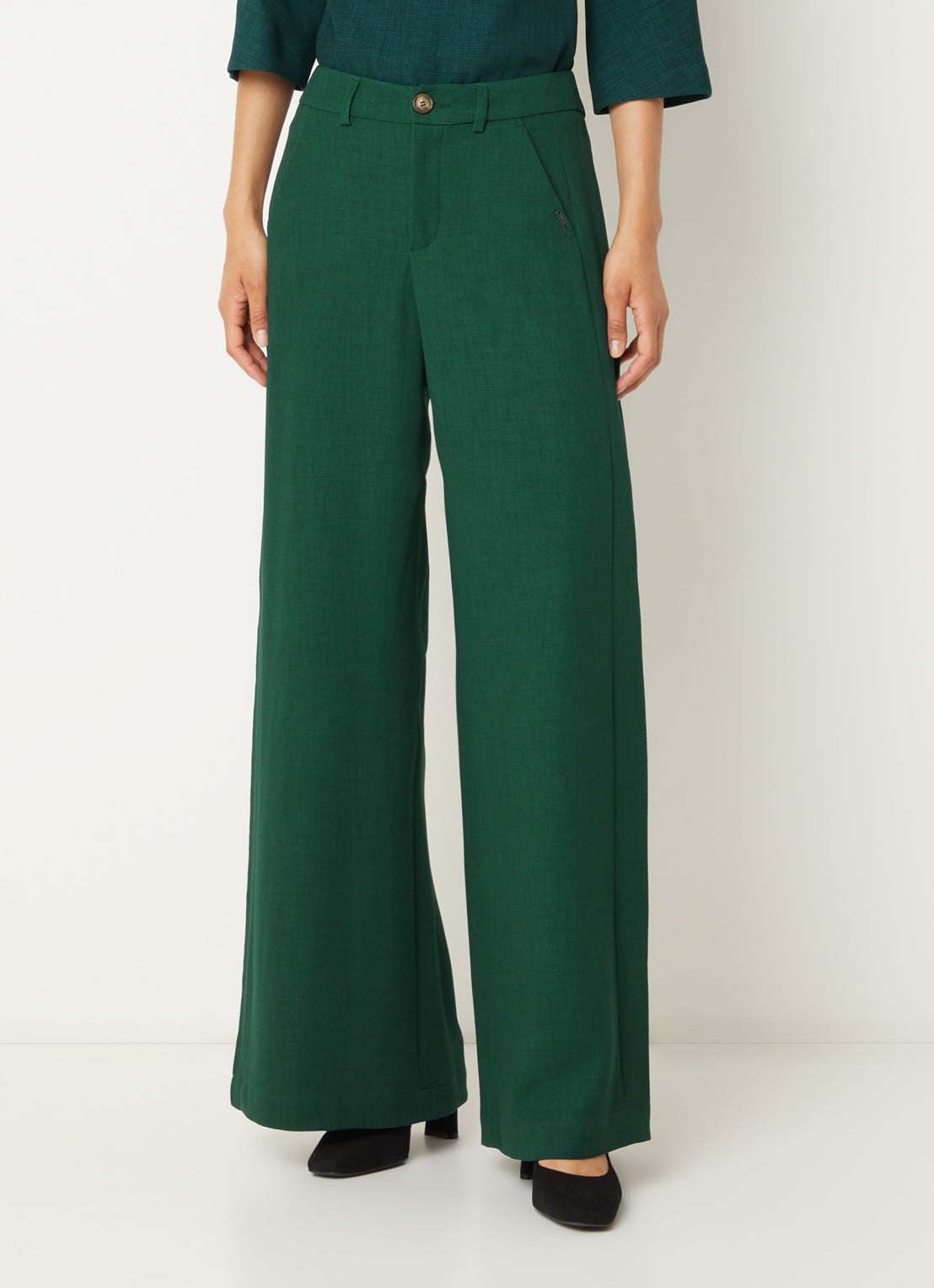 Xandres Patrizie high waist wide fit pantalon met steekzakken - detail 4 donkergroen