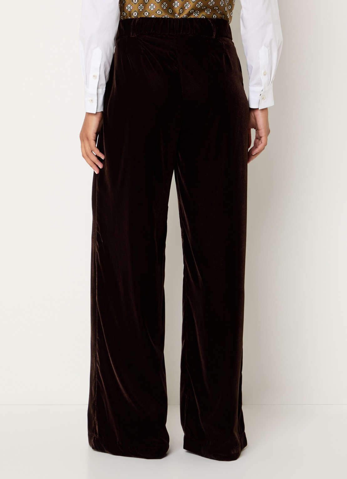 Xandres Phia high waist loose fit broek van fluweel - achterkant 2 roodbruin