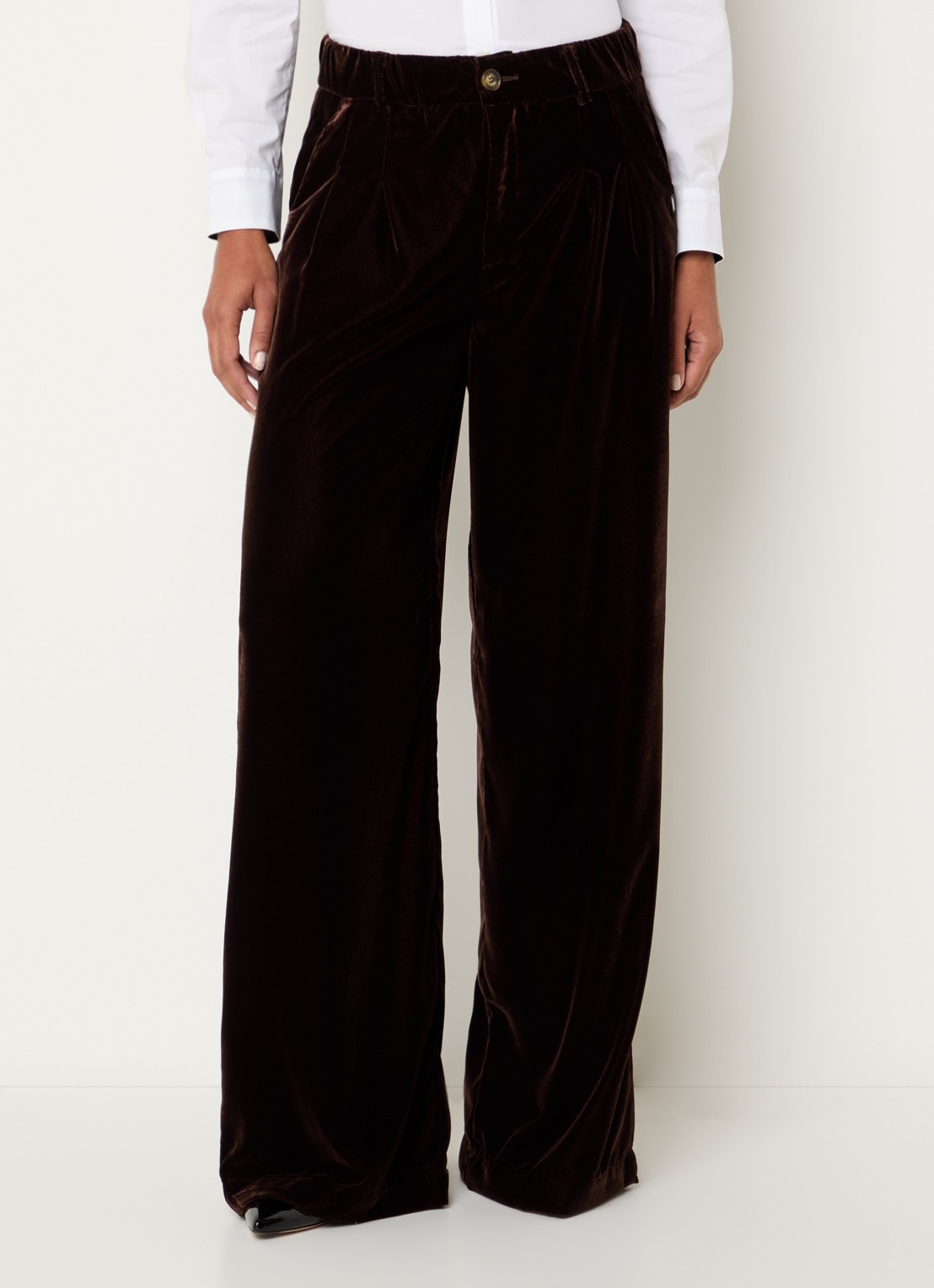 Xandres Phia high waist loose fit broek van fluweel - detail roodbruin