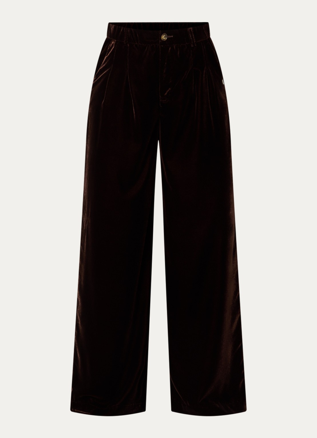 Xandres Phia high waist loose fit broek van fluweel - voorkant 3 roodbruin