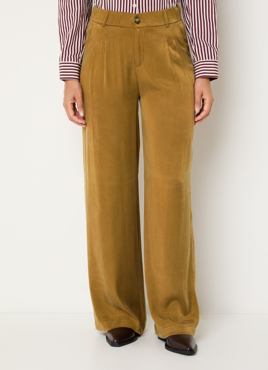 Xandres Phia high waist loose fit pantalon met steekzakken - detail mosterd