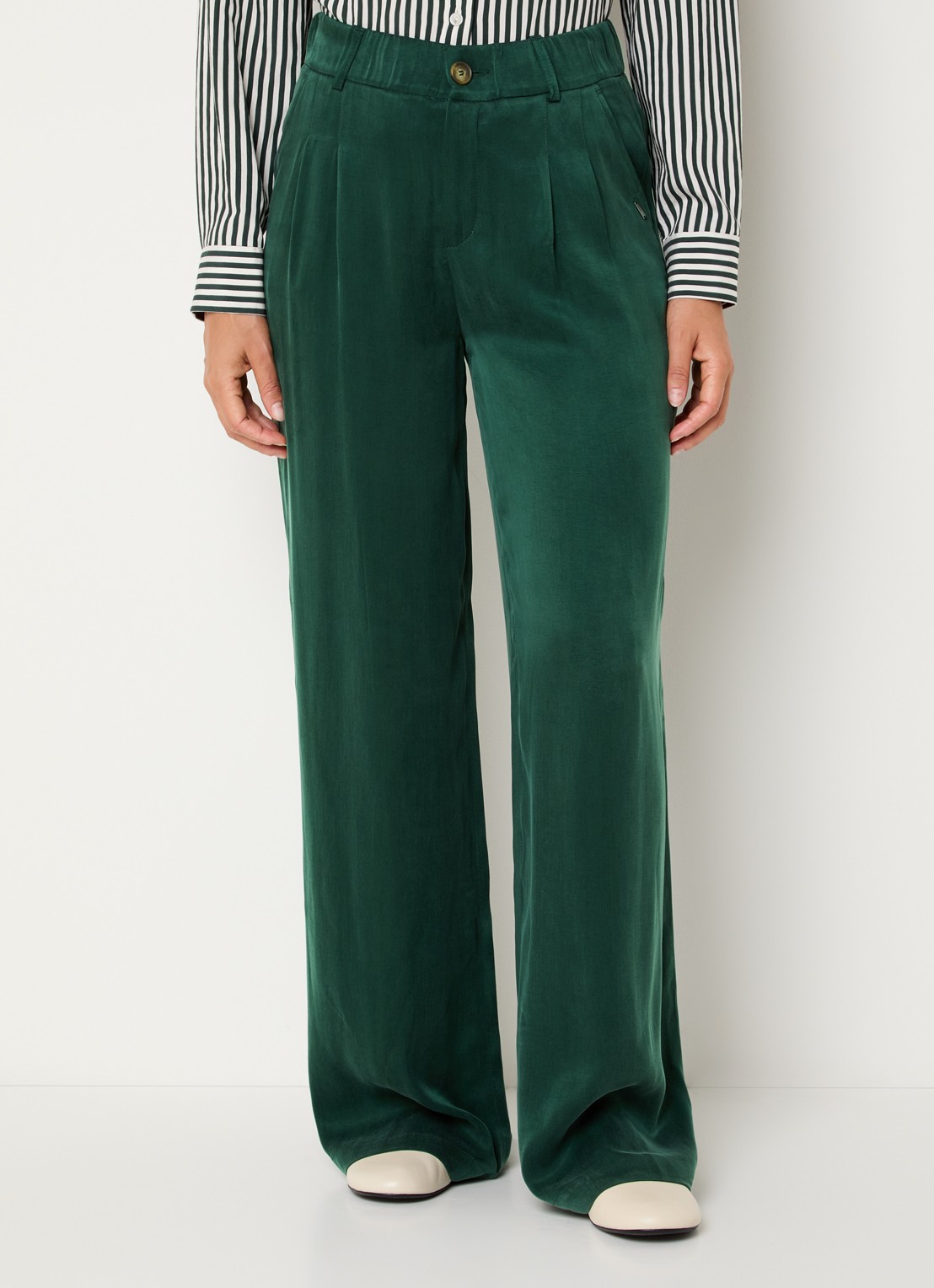 Xandres Phia high waist loose fit pantalon met steekzakken - detail 4 donkergroen
