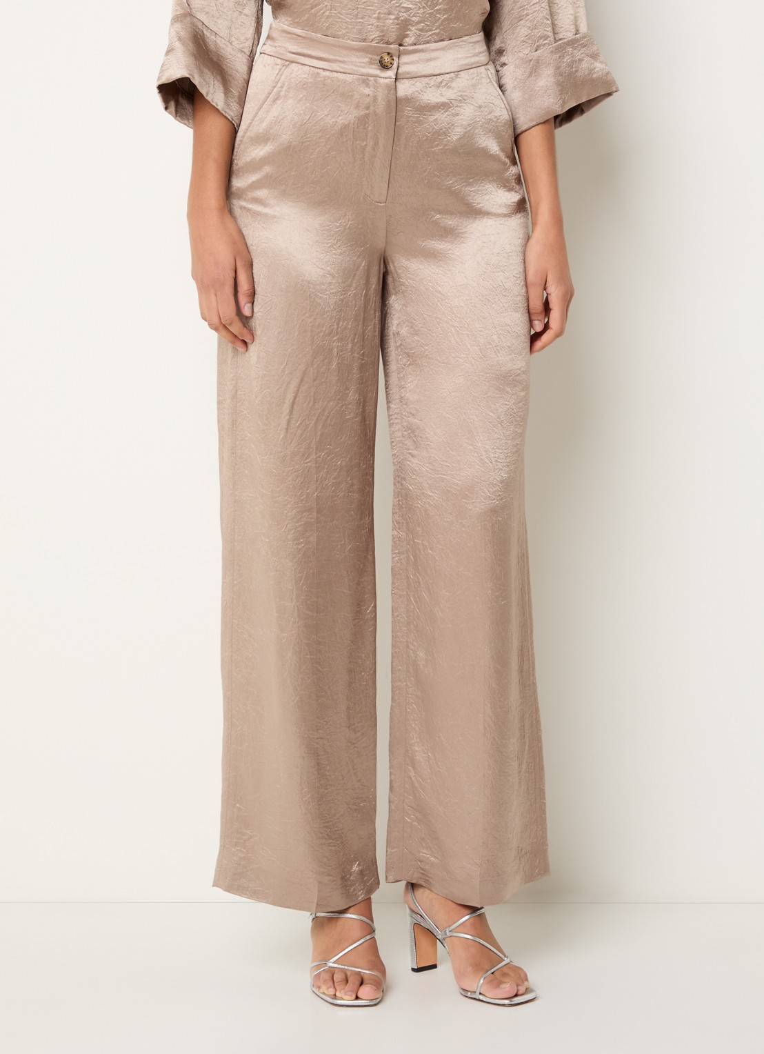 Xandres Phocos high waist straight fit pantalon met metallic finish - detail 3 lichtbruin
