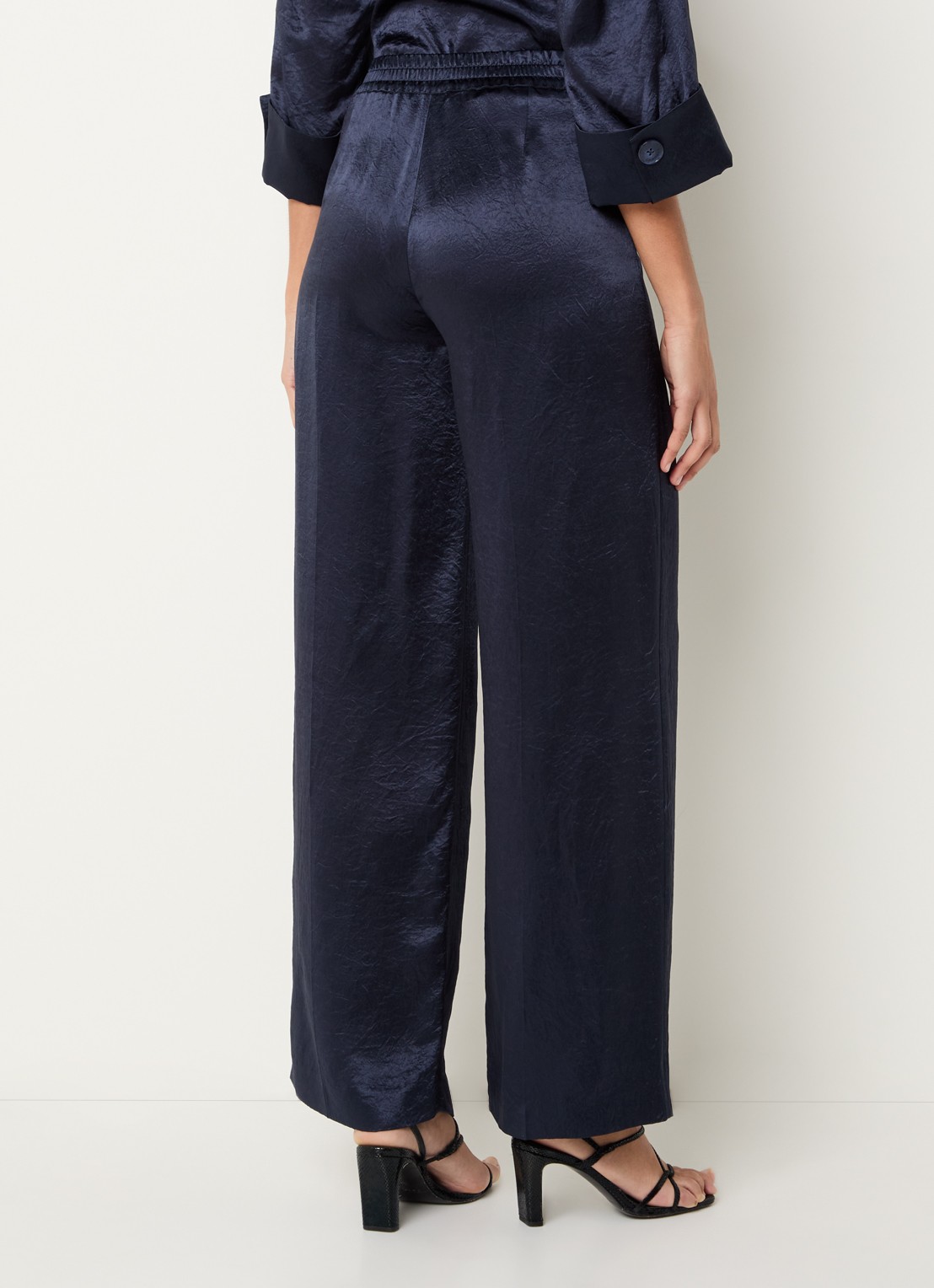 Xandres Phocos high waist straight fit pantalon met metallic finish - achterkant 3 donkerblauw