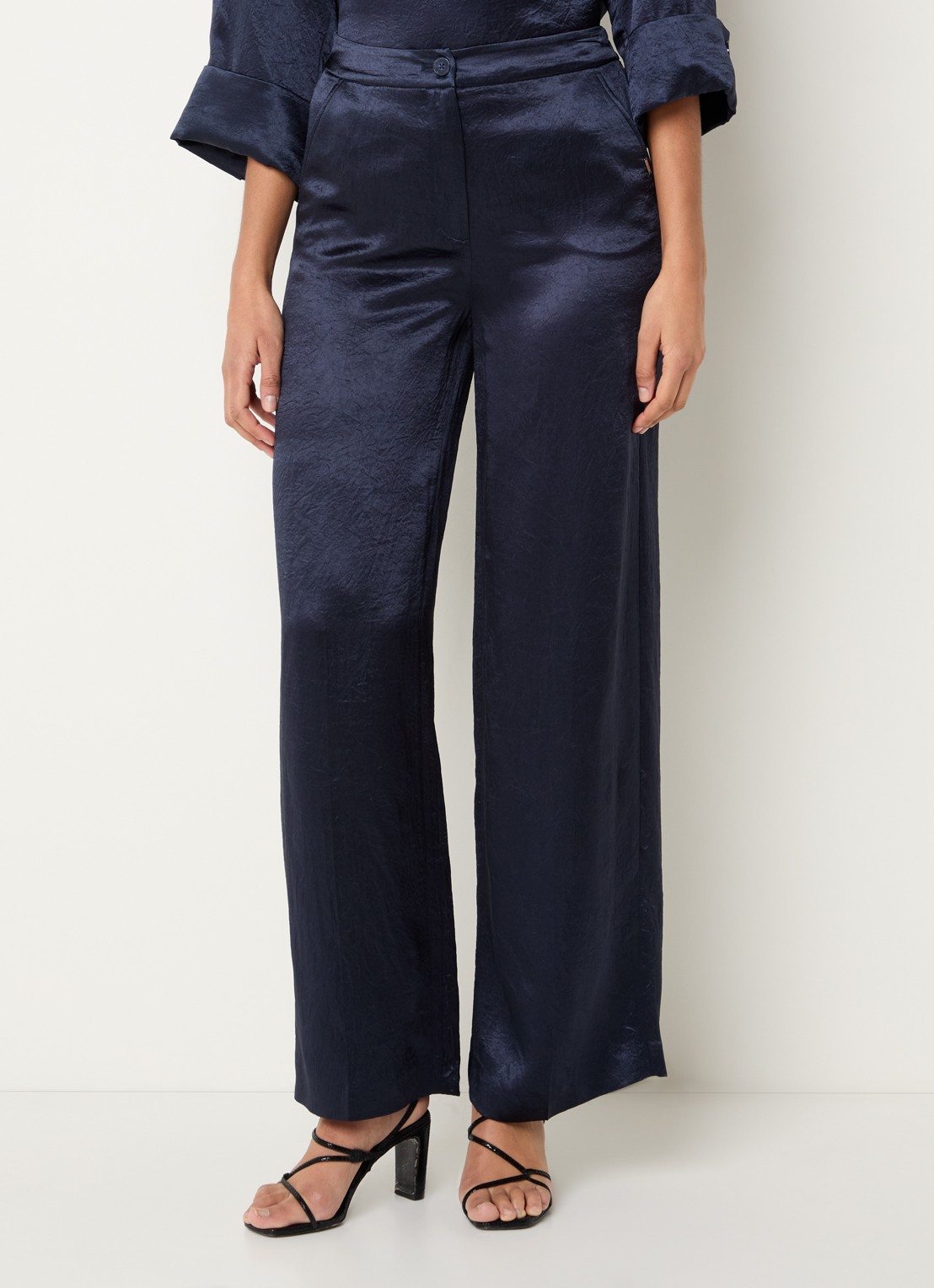 Xandres Phocos high waist straight fit pantalon met metallic finish - detail 4 donkerblauw