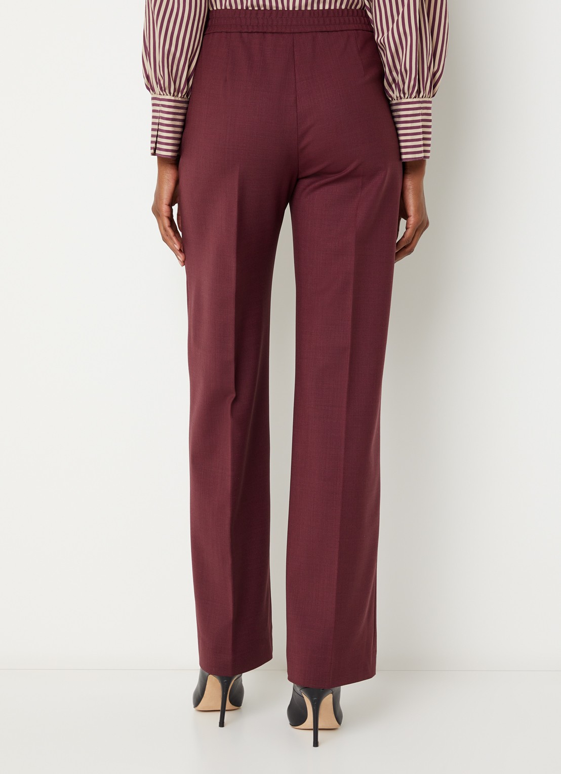 Xandres Phocus high waist straight fit pantalon in woblend met steekzakken - achterkant 4 aubergine