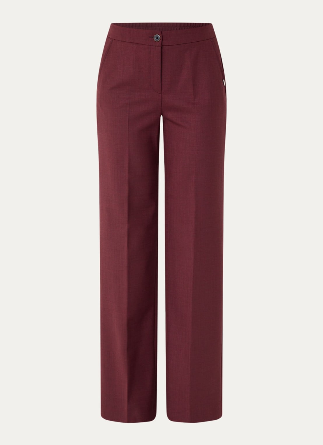 Xandres Phocus high waist straight fit pantalon in woblend met steekzakken - voorkant 2 aubergine