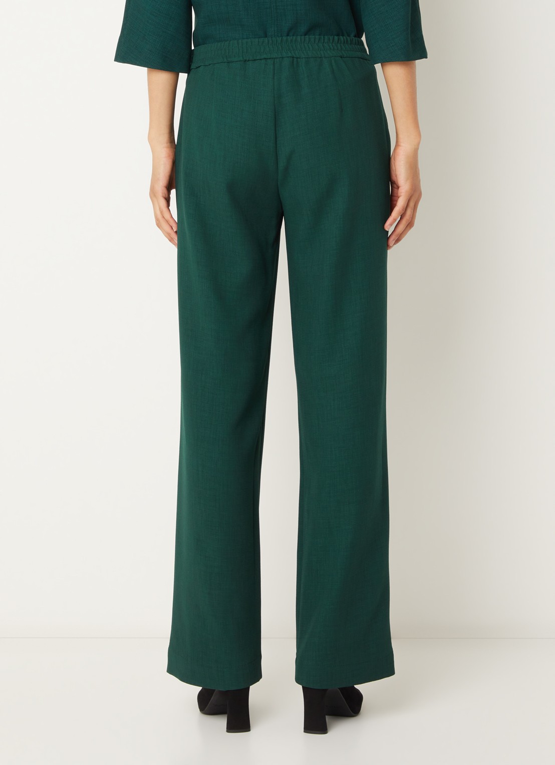 Xandres Phocus high waist wide fit pantalon met steekzakken - achterkant 4 donkergroen