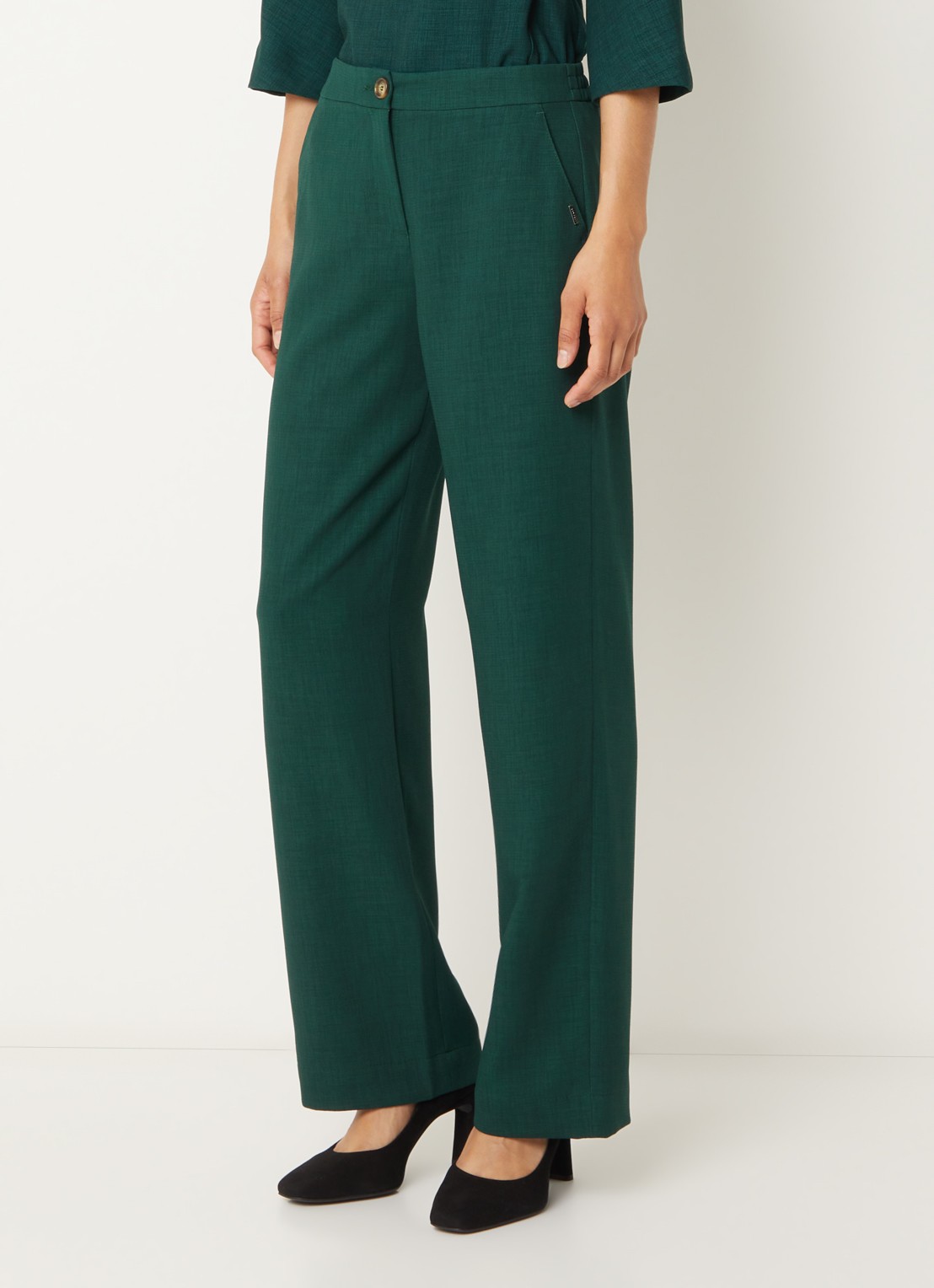Xandres Phocus high waist wide fit pantalon met steekzakken - detail 3 donkergroen