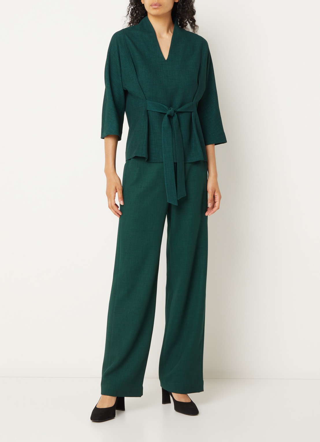 Xandres Phocus high waist wide fit pantalon met steekzakken - voorkant 2 donkergroen