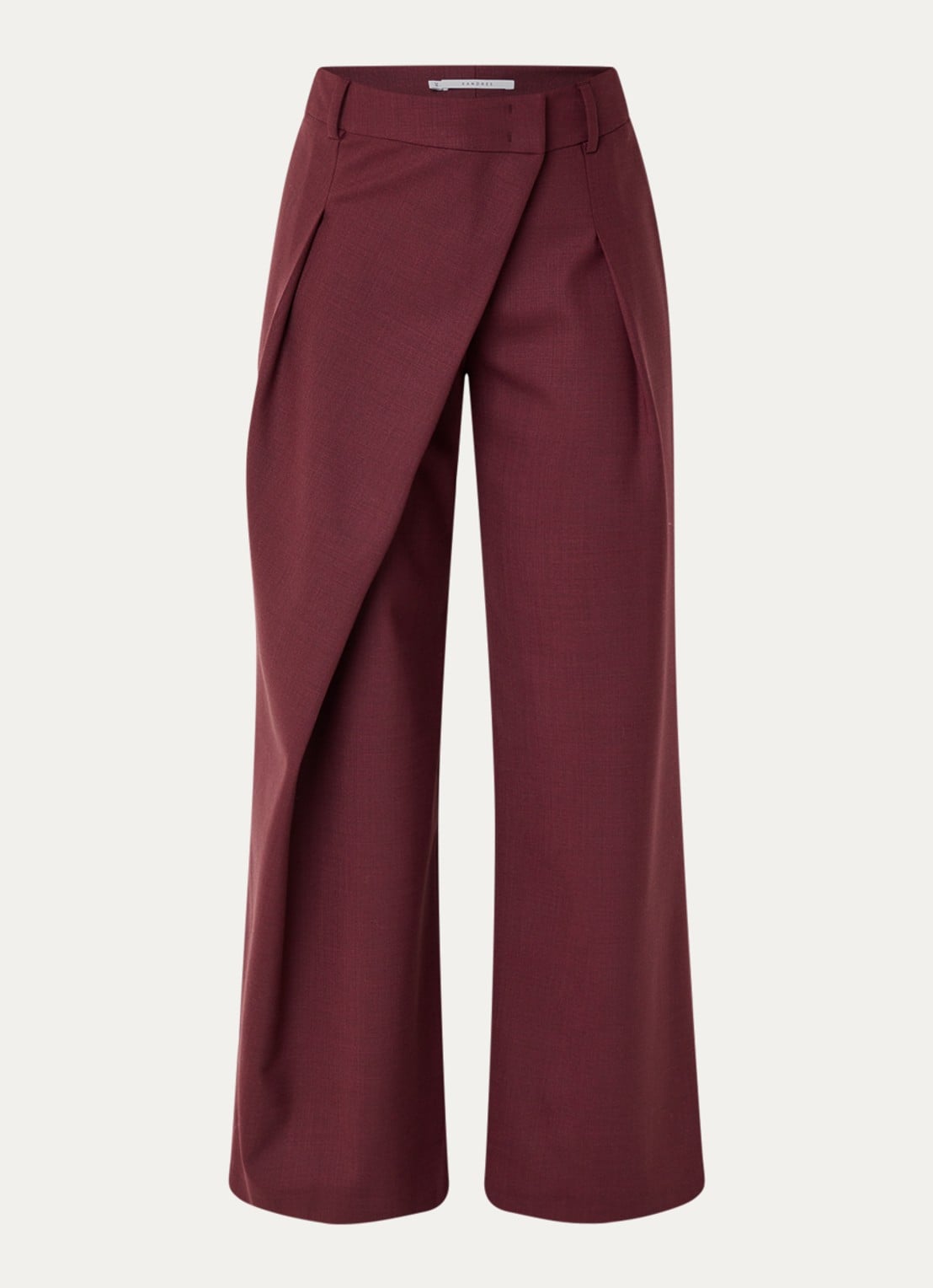 Xandres Pifo high waist wide fit pantalon in wolblend met steekzakken - voorkant 3 aubergine