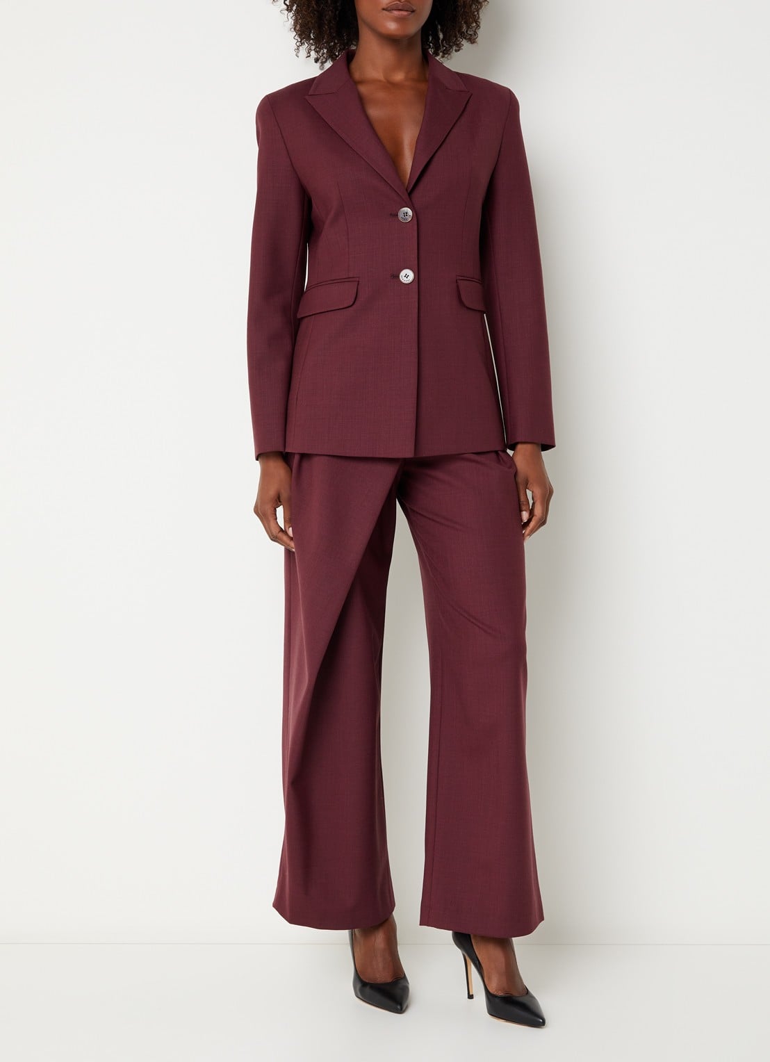 Xandres Pifo high waist wide fit pantalon in wolblend met steekzakken - voorkant 4 aubergine