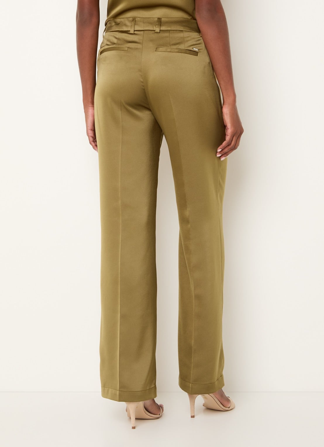Xandres Puko high waist straight fit pantalon van satijn - achterkant 3 bronsgroen