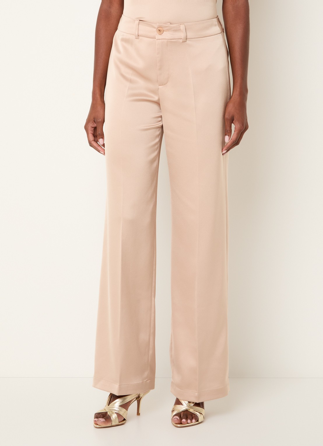 Xandres Puko mid waist straight fit pantalon van satijn - detail 2 goud