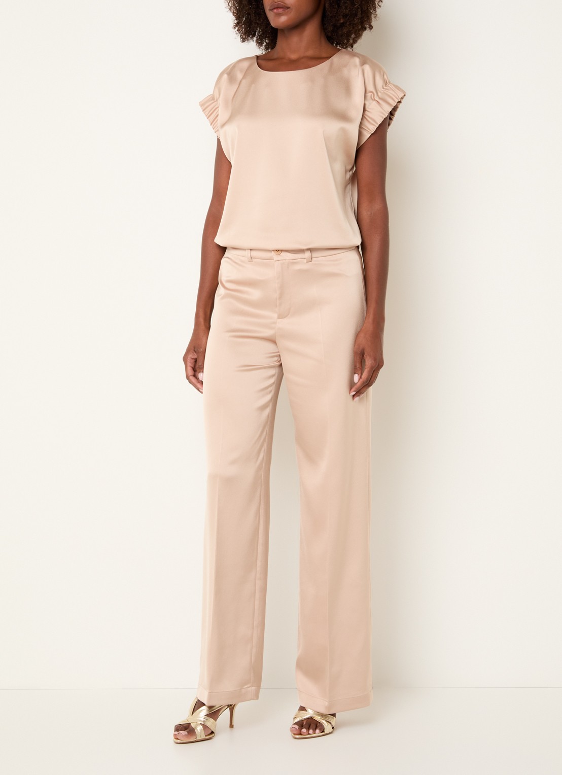 Xandres Puko mid waist straight fit pantalon van satijn - voorkant 4 goud