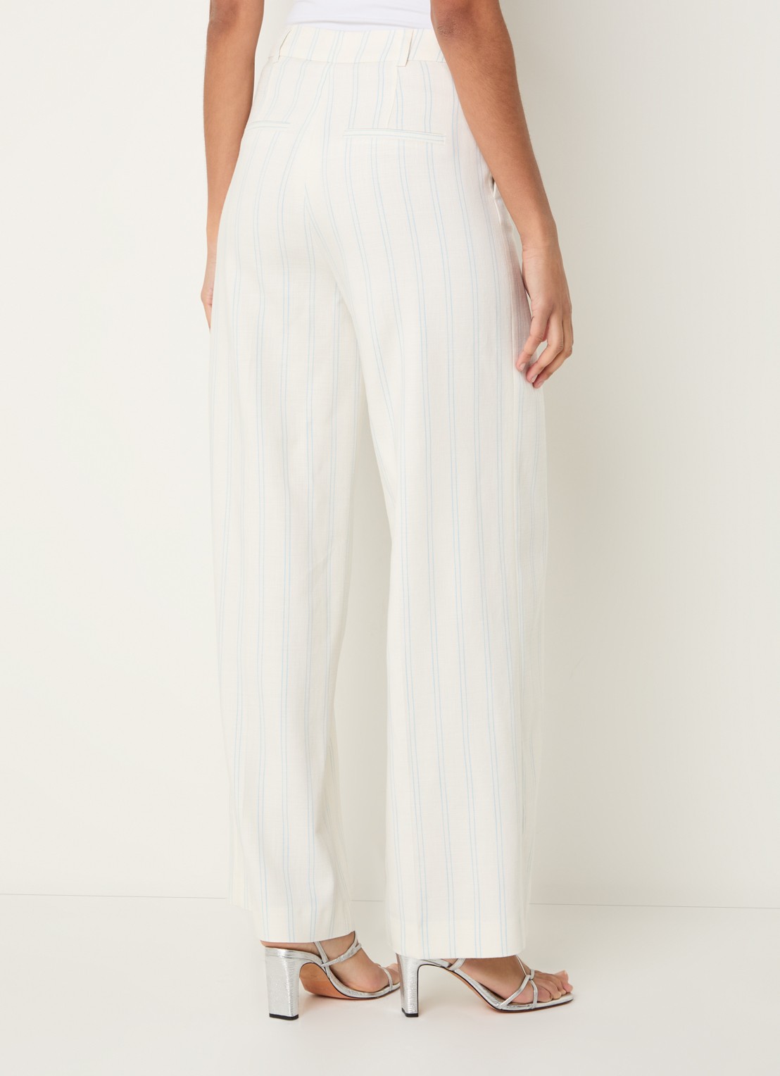 Xandres Punch high waist straight fit pantalon met krijtstreep - achterkant gebroken wit