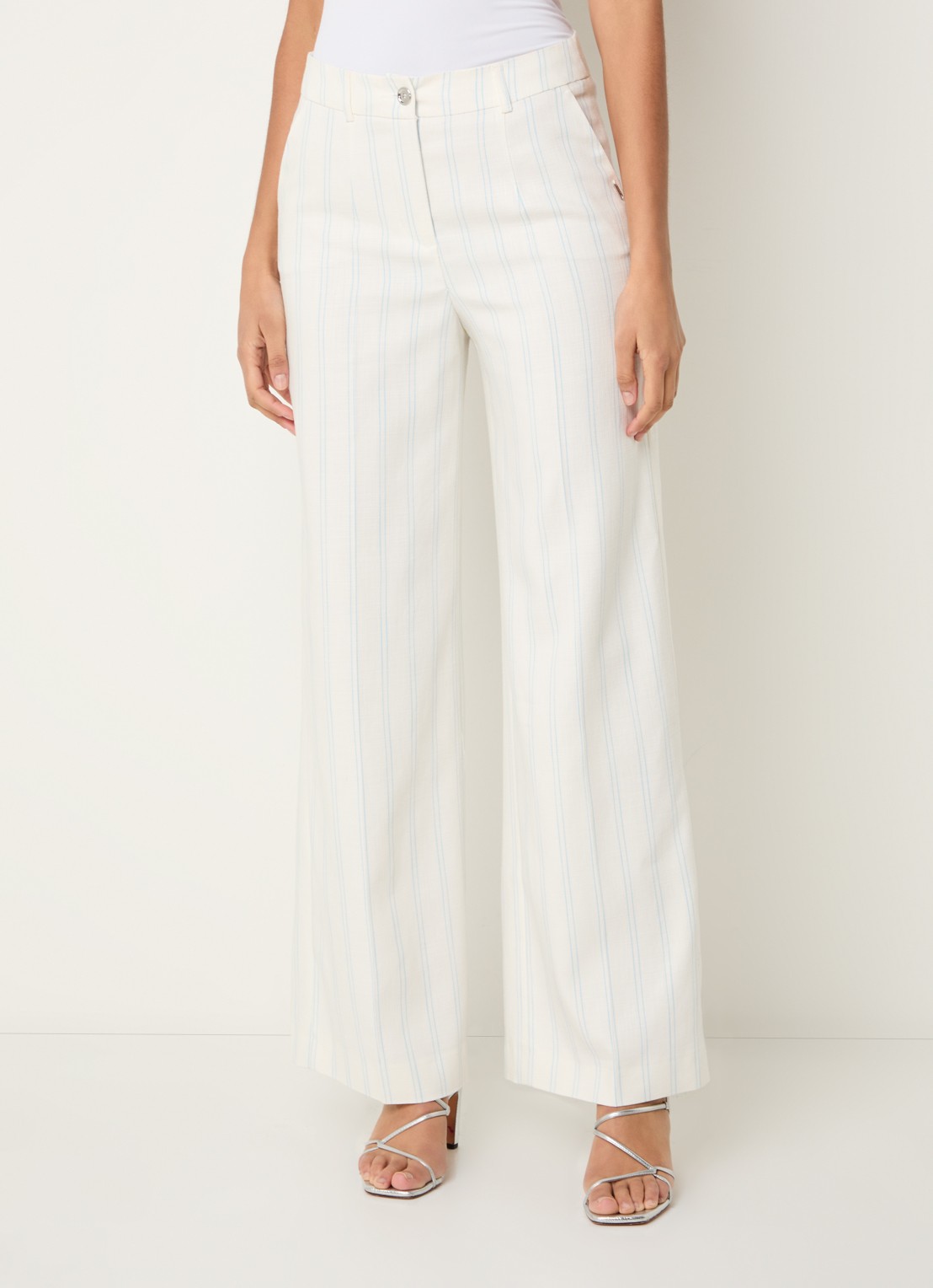 Xandres Punch high waist straight fit pantalon met krijtstreep - detail 2 gebroken wit